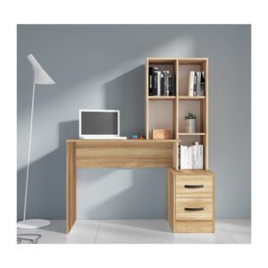 KIT SCRIVANIA 2 CASSETTI + LIBRERIA 117X50X143 ROVERE BAR.