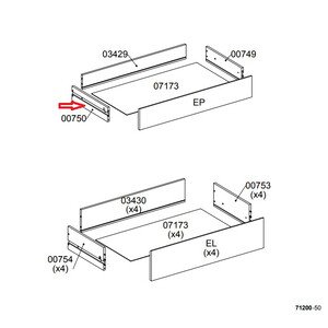 R LATERALE CASSETTO 00750 X KIT CASSETTIERA 5C NOVA 77X40X107 BIANCA