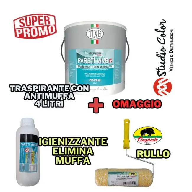 Kit Promozione Traspirante Antimuffa 4 Litri Tixe con Omaggio Igienizzante e Rullo